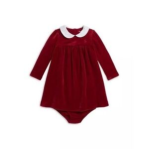 NWT Ralph Lauren Girls Velour Dress Bloomer Set 3 Months Red Maroon Infant Baby